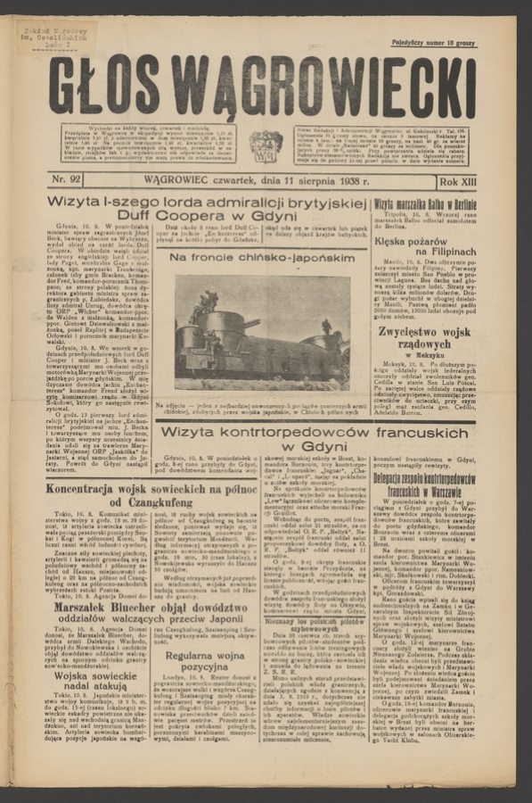 Głos Wągrowiecki. Rok&nbsp;13, 1938, numer&nbsp;92