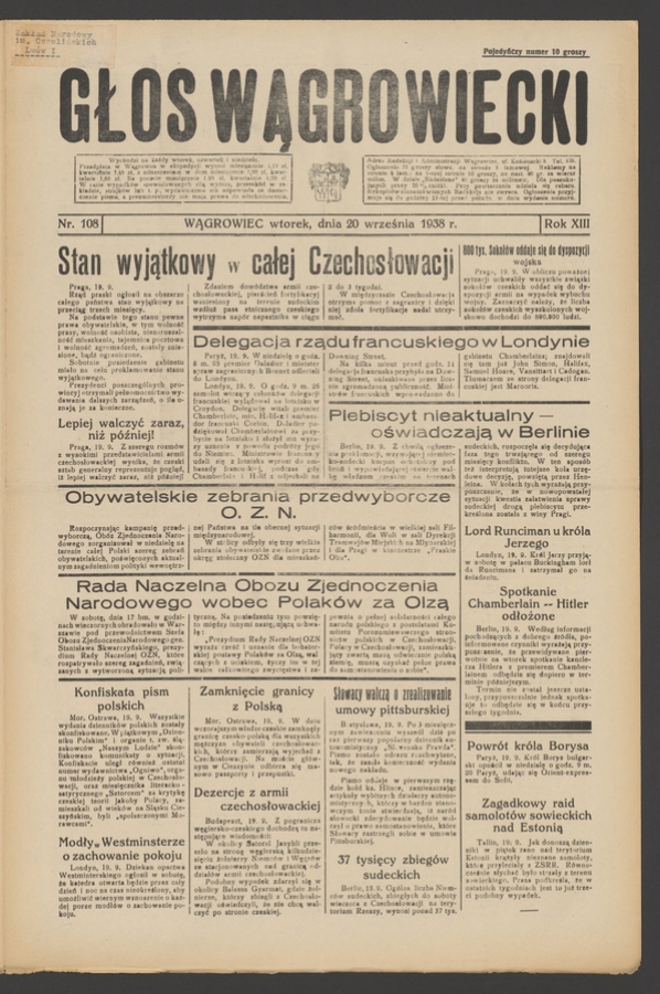 Głos Wągrowiecki. Rok&nbsp;13, 1938, numer&nbsp;108
