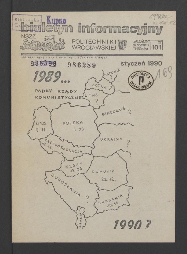 Biuletyn Informacyjny NSZZ „Solidarność” Politechniki Wrocławskiej. 1989, numer 101
