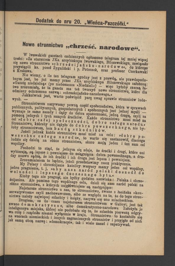 Dodatek do numeru 20 „Wieńca-Pszczółki”. Rok 30, 1904