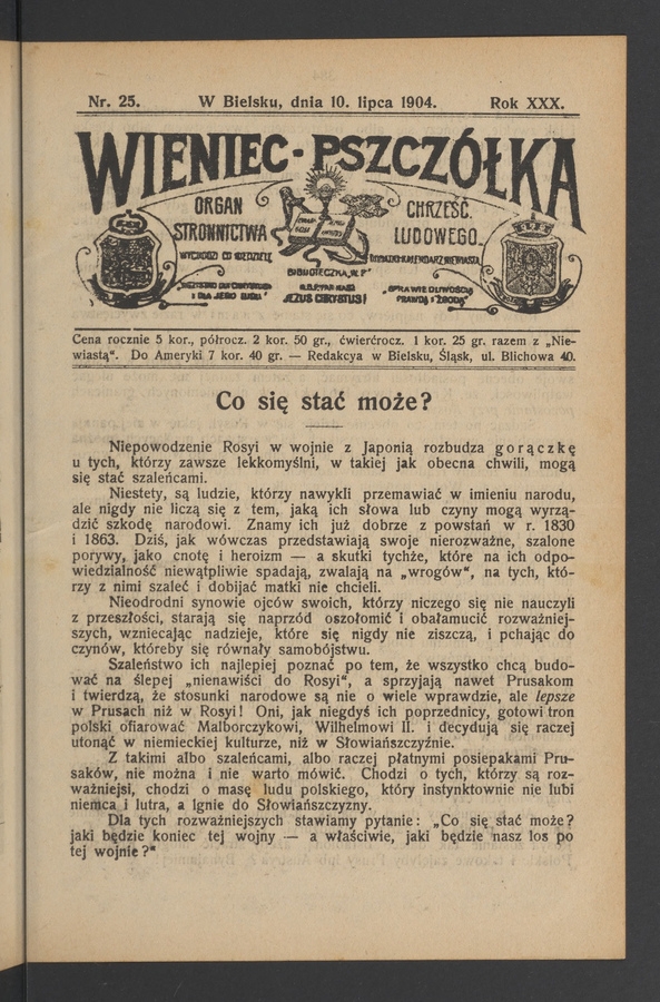 Wieniec-Pszczółka : organ Stronnictwa Chrześcijańsko-Ludowego. Rok 30, 1904, numer 25