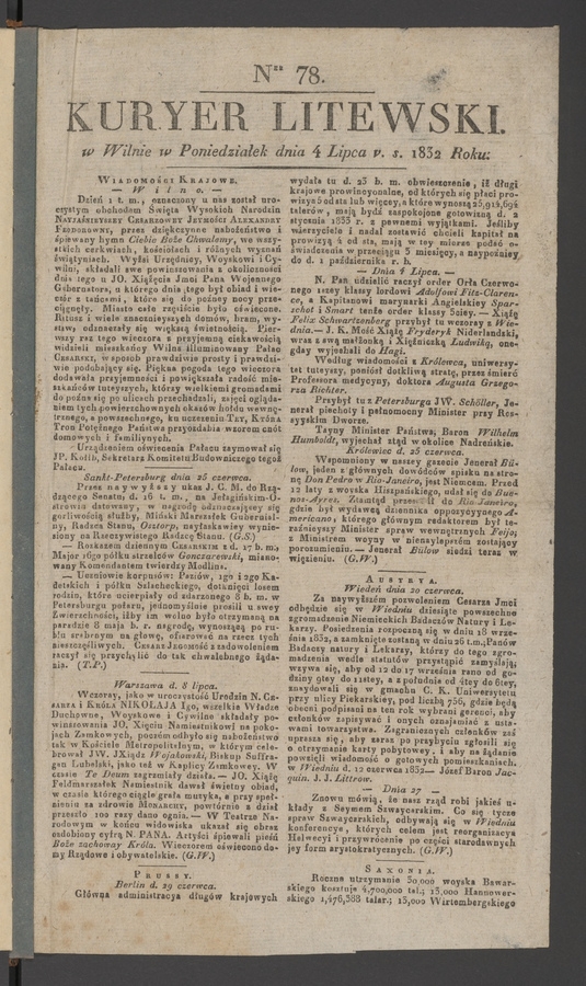 Kuryer Litewski. 1832, numer 78