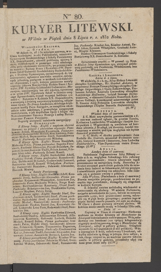 Kuryer Litewski. 1832, numer 80