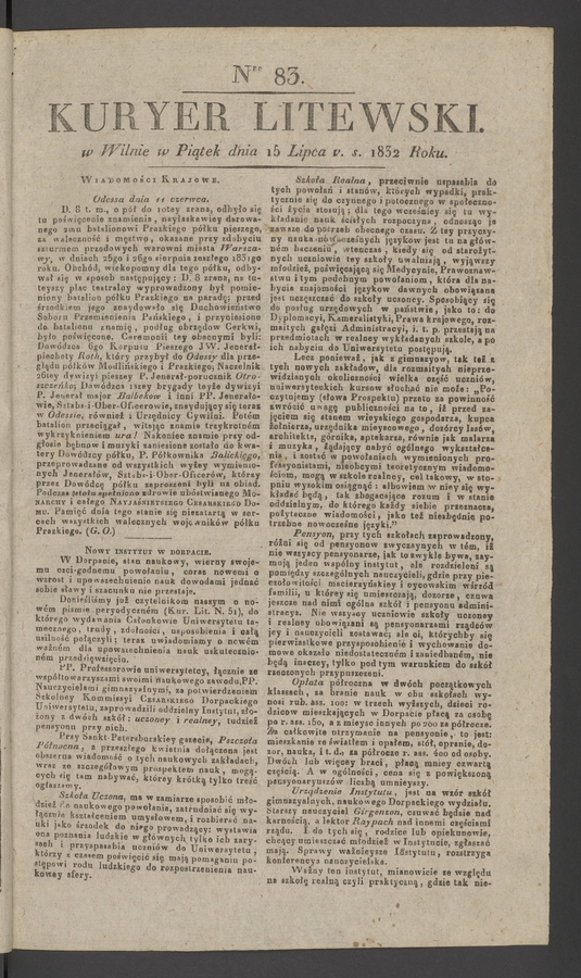 Kuryer Litewski. 1832, numer 83