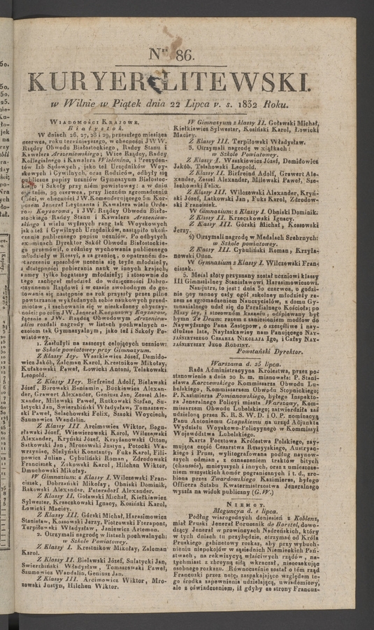 Kuryer Litewski. 1832, numer 86