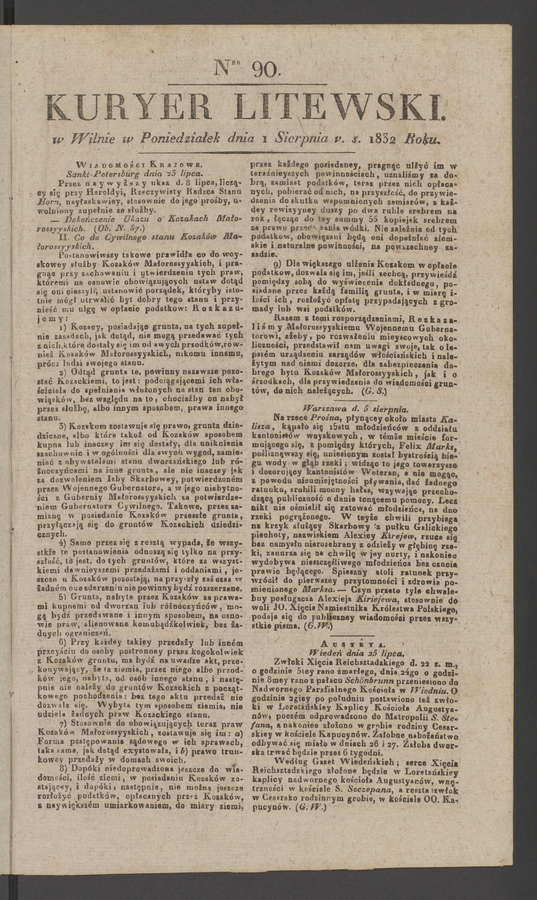 Kuryer Litewski. 1832, numer 90