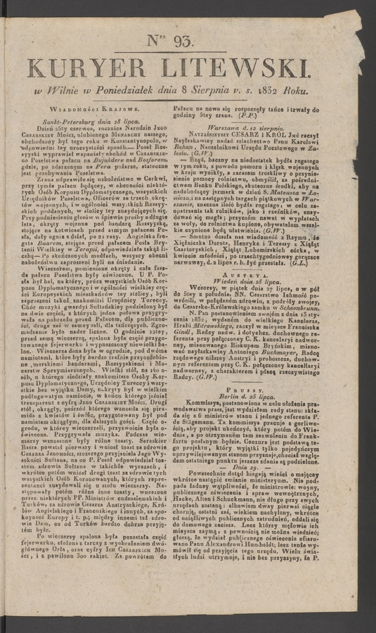 Kuryer Litewski. 1832, numer 93