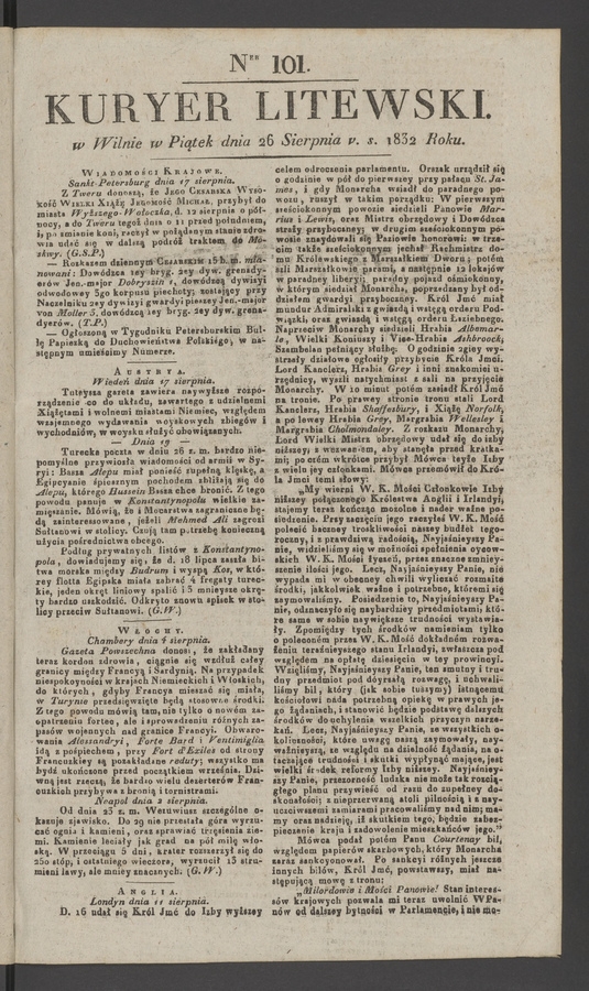 Kuryer Litewski. 1832, numer 101