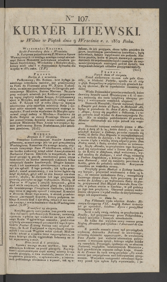 Kuryer Litewski. 1832, numer 107