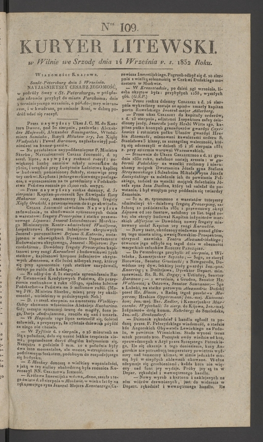 Kuryer Litewski. 1832, numer 109