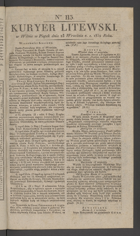 Kuryer Litewski. 1832, numer 113