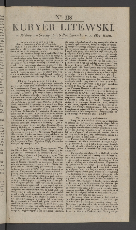 Kuryer Litewski. 1832, numer 118