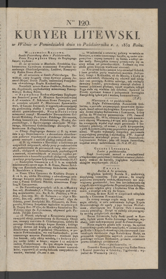 Kuryer Litewski. 1832, numer 120