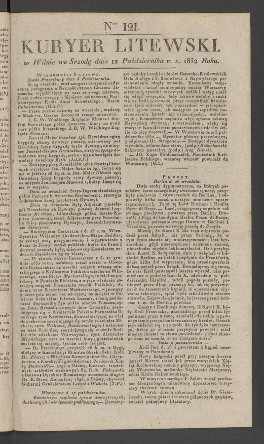 Kuryer Litewski. 1832, numer 121