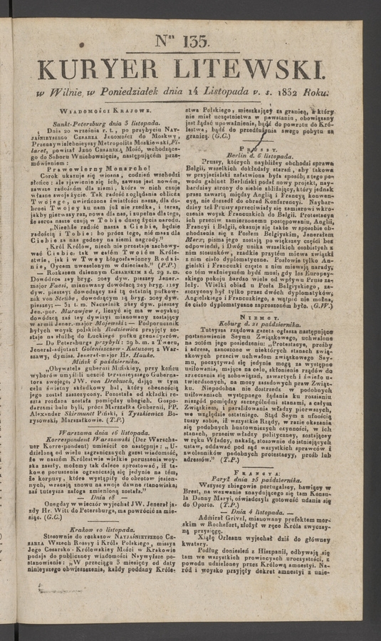 Kuryer Litewski. 1832, numer 135