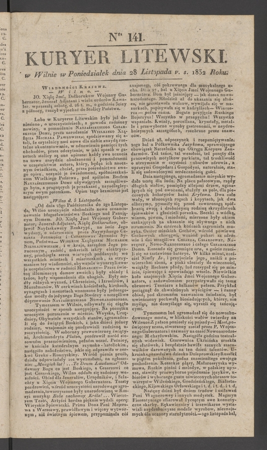 Kuryer Litewski. 1832, numer 141