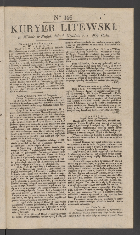 Kuryer Litewski. 1832, numer 146