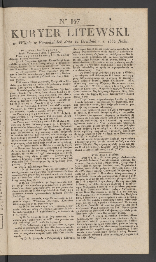 Kuryer Litewski. 1832, numer 147