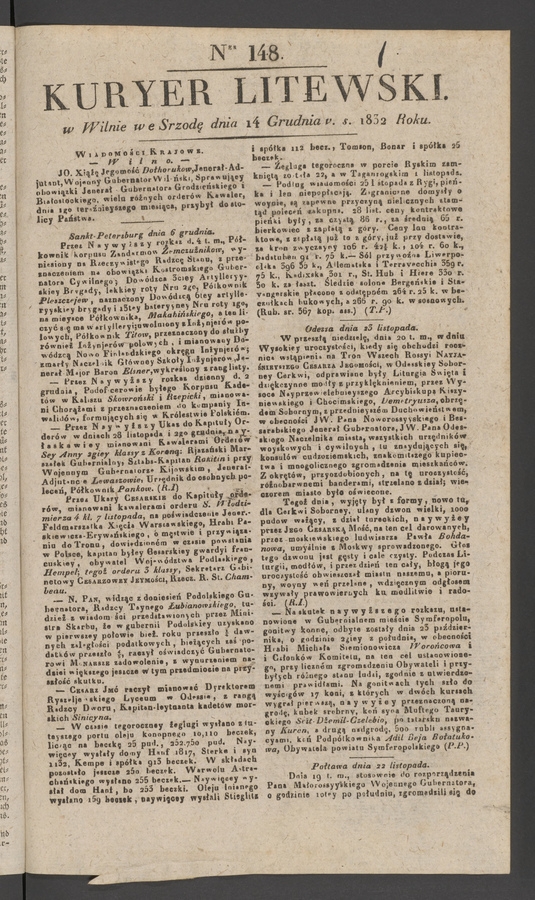 Kuryer Litewski. 1832, numer 148