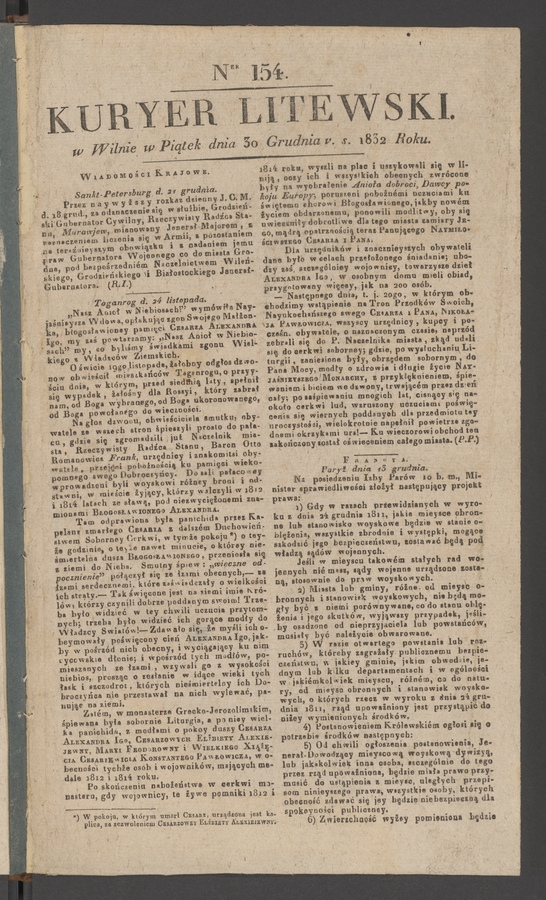 Kuryer Litewski. 1832, numer 154