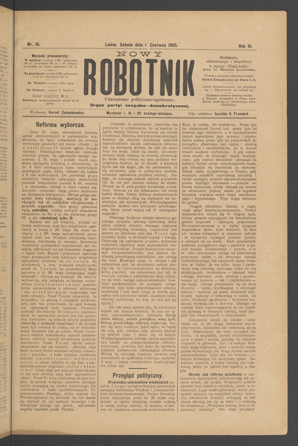 Nowy Robotnik : czasopismo polityczno-społeczne : organ partyi socyalno-demokratycznej. Rok 3, 1895, numer 16