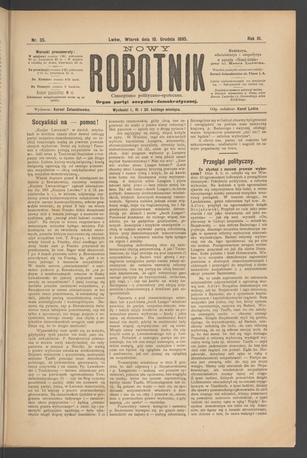 Nowy Robotnik : czasopismo polityczno-społeczne : organ partyi socyalno-demokratycznej. Rok 3, 1895, numer 35