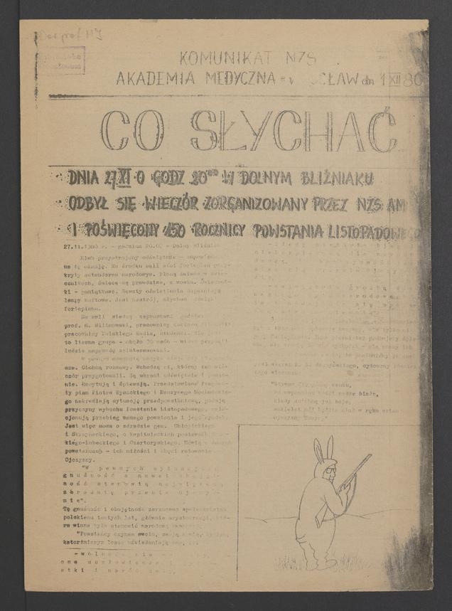 Co&nbsp;słychać&nbsp;: komunikat NZS Akademia Medyczna Wrocław, 1980.12.01