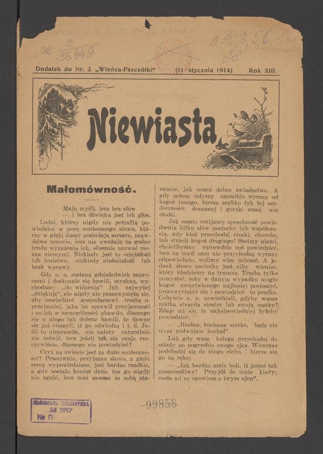 Niewiasta : dodatek do numeru 2 „Wieńca-Pszczółki”. Rok 14, 1914, numer 11 (1)