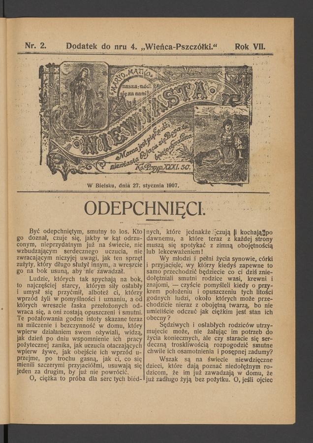 Niewiasta : dodatek do numeru 4 „Wieńca-Pszczółki”. Rok 7, 1907, numer 2