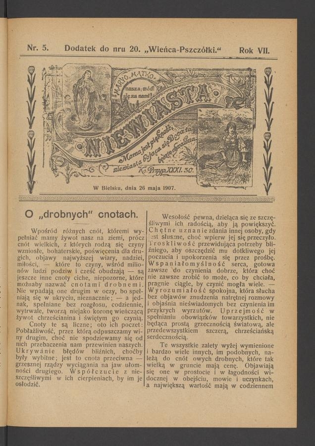 Niewiasta : dodatek do numeru 20 „Wieńca-Pszczółki”. Rok 7, 1907, numer 5