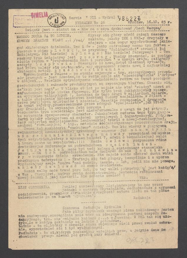 Hydralek&nbsp;: serwis PZL-Hydral. 1983, numer&nbsp;26