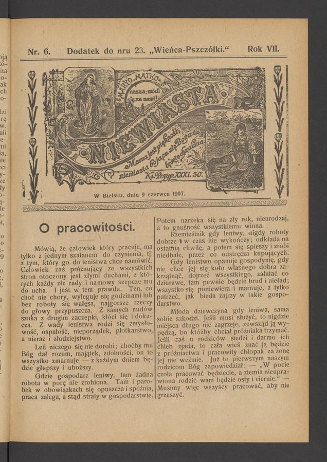 Niewiasta : dodatek do numeru 23 „Wieńca-Pszczółki”. Rok 7, 1907, numer 6