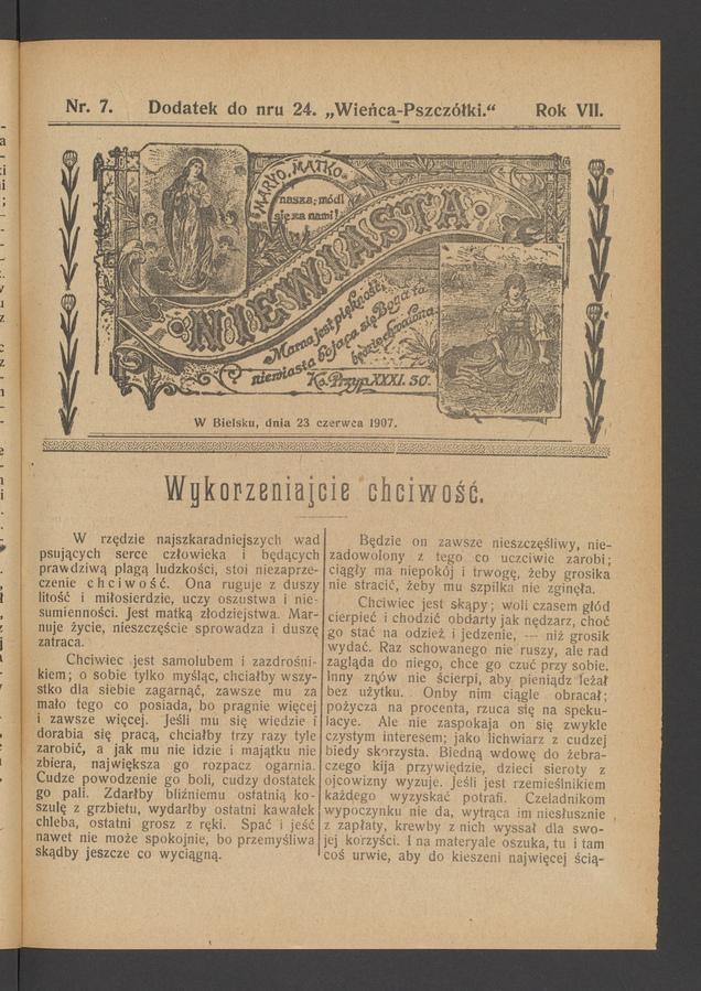 Niewiasta : dodatek do numeru 24 „Wieńca-Pszczółki”. Rok 7, 1907, numer 7