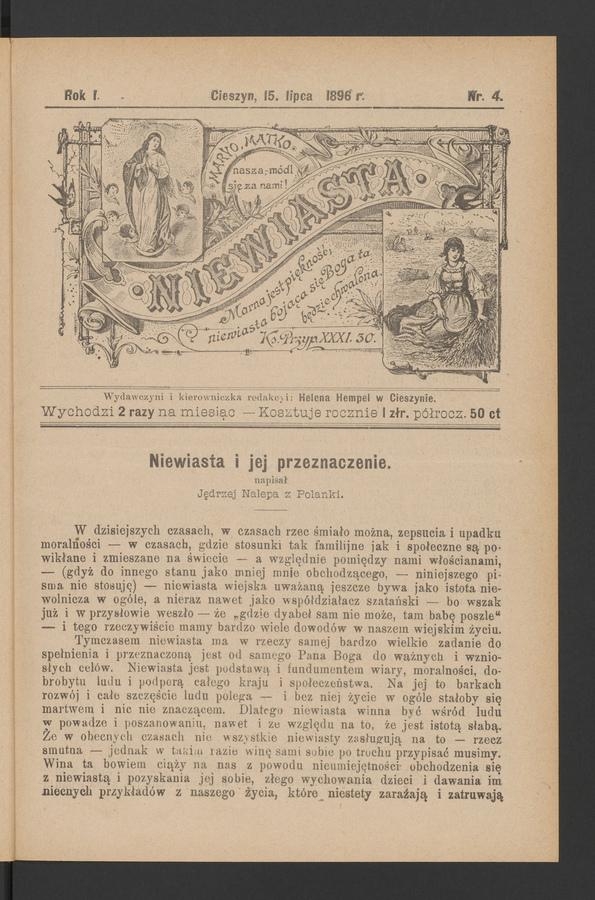 Niewiasta. Rok&nbsp;1, 1896, numer&nbsp;4