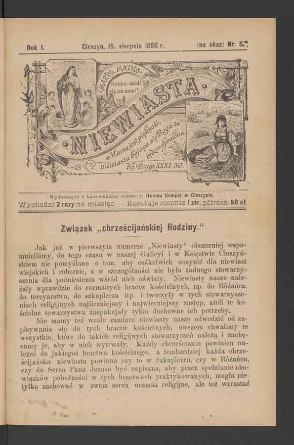 Niewiasta. Rok&nbsp;1, 1896, numer&nbsp;5 (na&nbsp;okaz)