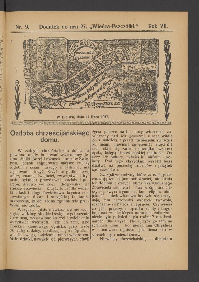Niewiasta : dodatek do numeru 27 „Wieńca-Pszczółki”. Rok 7, 1907, numer 9