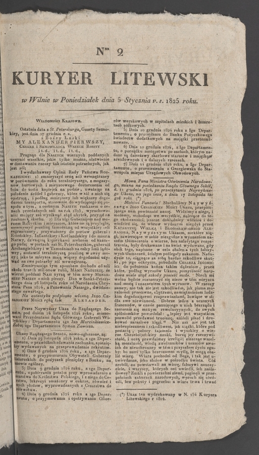 Kuryer Litewski. 1825, numer 2
