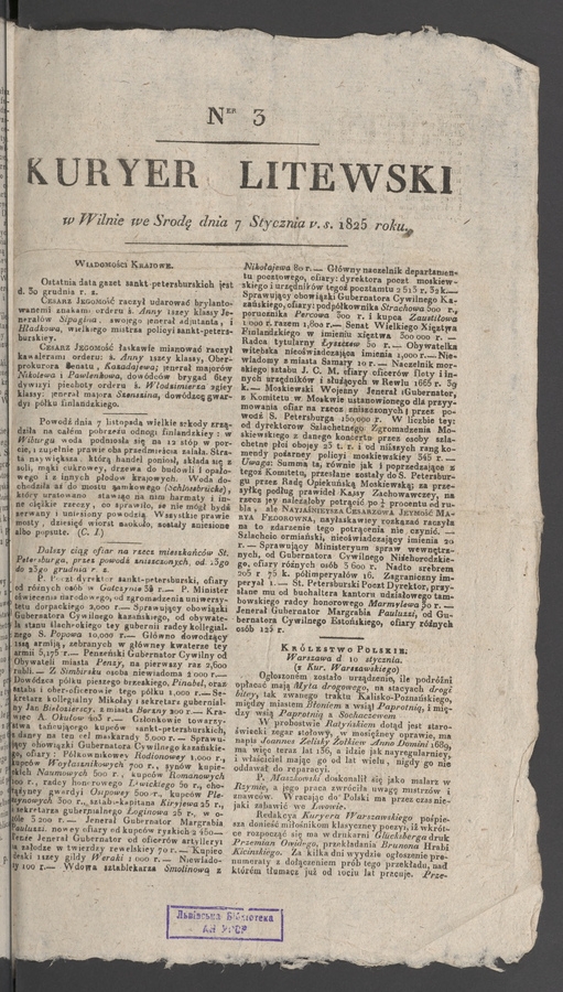 Kuryer Litewski. 1825, numer 3