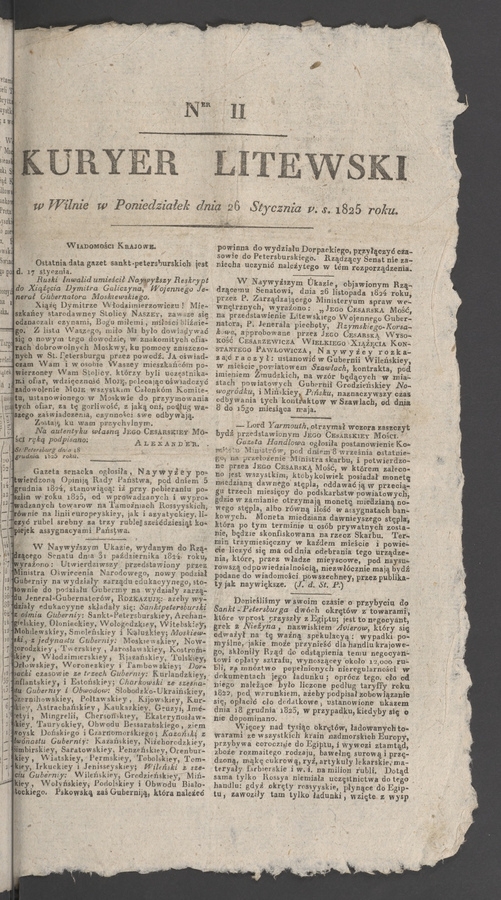Kuryer Litewski. 1825, numer 11