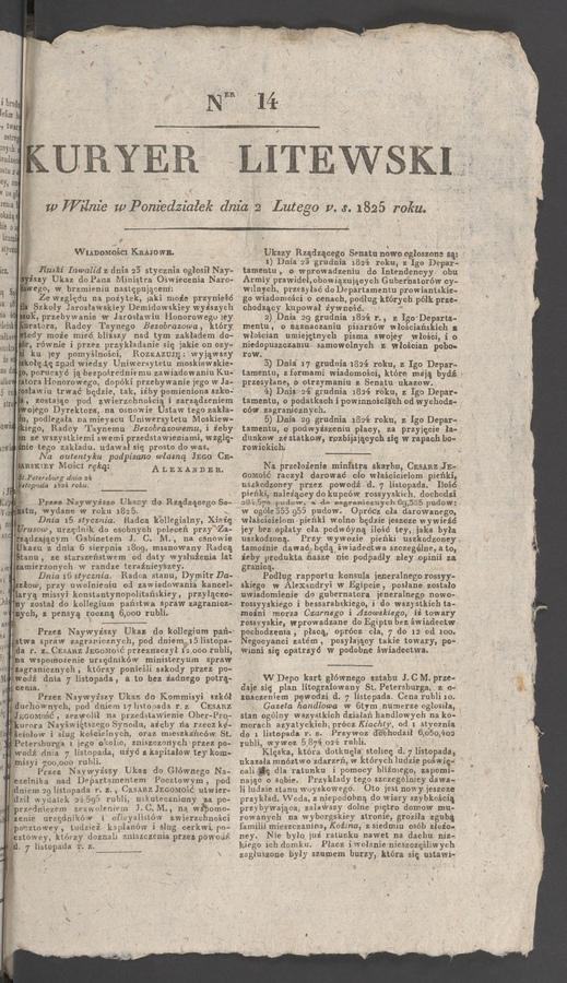 Kuryer Litewski. 1825, numer 14