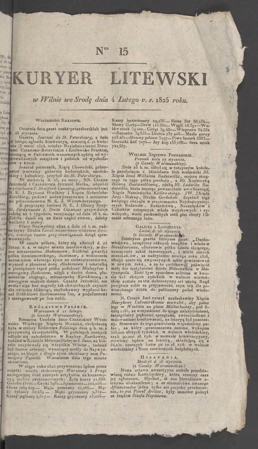 Kuryer Litewski. 1825, numer 15