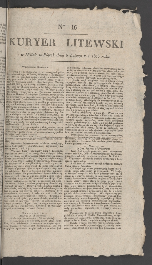 Kuryer Litewski. 1825, numer 16