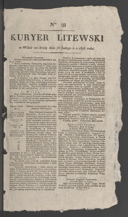Kuryer Litewski. 1825, numer 21