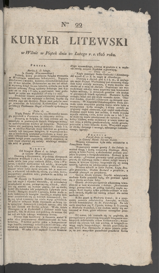 Kuryer Litewski. 1825, numer 22