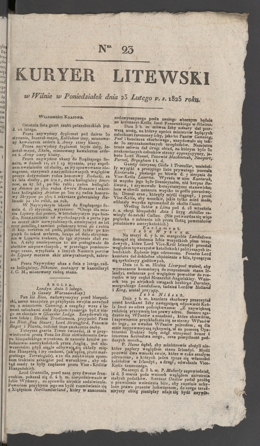Kuryer Litewski. 1825, numer 23