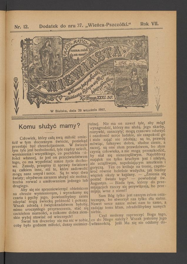 Niewiasta : dodatek do numeru 37 „Wieńca-Pszczółki”. Rok 7, 1907, numer 12