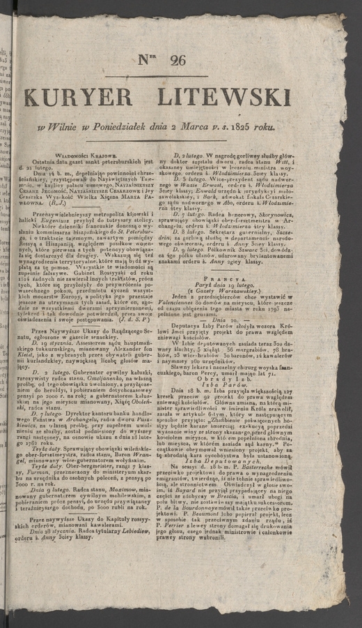 Kuryer Litewski. 1825, numer 26