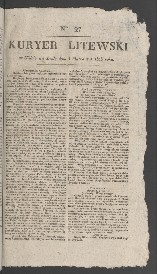 Kuryer Litewski. 1825, numer 27