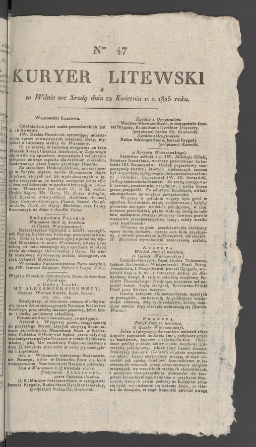 Kuryer Litewski. 1825, numer 47