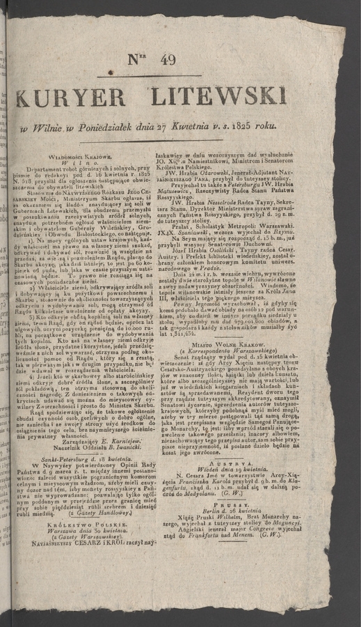 Kuryer Litewski. 1825, numer 49